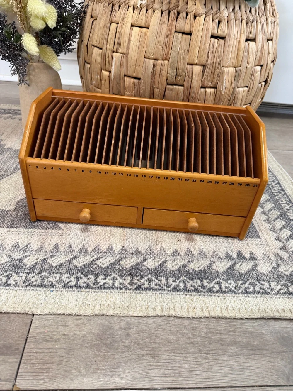Vintage Lillian Vernon 31-Day Wooden Desktop Mail and Bill Organizer